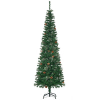 HOMCOM 6.5' Artificial Slim Christmas Tree with Pine Cones - Green-This Christmas tree features lush foliage with pine needles and ordinary branches for layering 