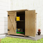 Outsunny Wood Garden Shed with Adjustable Inner Shelf & Double Doors -Double-door storage shed with handles

