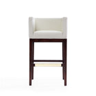 Manhattan Comfort Kingsley 21" Mid-Century Modern Faux Leather Upholstered Bar Stool - Ivory and Dark Walnut - 2 Pack-Square Tight Back and Arm Design