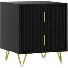 HOMCOM Nightstand with Metal Legs for Bedroom - Black-Fluted drawer fronts with a golden metal frame that complements your home decor
