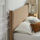 Modway Rael Performance Velvet Full Platform Bed - Taupe-Padded Headboard and Footboard