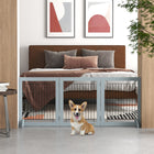 PawHut Folding Freestanding Pet Gate with 2 Support Feet - Grey-Two support feet for stability and balance 
