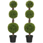 HOMCOM 45.3 InchDecorative Artificial Boxwood Plants in Pots - Green - 2 Pack-Set of two topiary ball-shaped boxwood trees enhance room aesthetics 