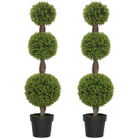 HOMCOM 45.3 InchDecorative Artificial Boxwood Plants in Pots - Green - 2 Pack-Set of two topiary ball-shaped boxwood trees enhance room aesthetics 