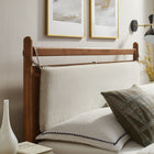 Modway Leni King Size Wood Platform Bed Frame - Walnut Heathered Ivory-Faux Leather Straps
