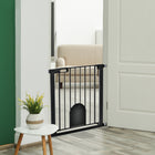 PawHut 30"-32" Extra Wide Pet Gate Barrier with Small Door - 30"H - Black-Comes with the bottom locking block, it enhances the stability