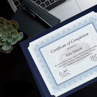 St. James Premium Double Display Certificate Holders for 8.5" x 11" Documents - Navy Blue with Gold Foil Border - 10 Pack-Double display—holds up to two 8.5" x 11" documents