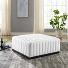 Modway Conjure Channel Tufted Upholstered Fabric Ottoman - Black/White-French Piping Accents