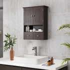 kleankin Bathroom Wall Cabinet with Shelf and Drawers - Brown-Cabinet with double doors, open shelf and 2 drawers store your beauty products and daily hygiene items
