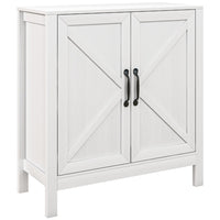 HOMCOM 31.5" L Farmhouse Kitchen Storage Cabinet - White-Modern farmhouse style with a barn door design and wood grain finish