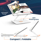 ShoppingAll Foldable Adjustable Book Holder with 360° Rotating Base and Elastic Clips - White-Space-Saving Foldable Design - Fold it flat and tuck it away when not in use! Perfect for small spaces, this stand stores easily in a drawer or on a shelf, keeping your area tidy.