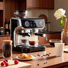 HOMCOM Espresso Machine with Built-in Grinder and Milk Frother - Black-Integrated hot water function allows for brewing tea and cleaning coffee tools easily
