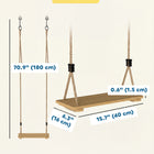 Qaba Wooden Tree Swing Seat with Adjustable Rope and Accessories - Natural-Securely supports up to 154 lbs. providing a safe and stable ride 