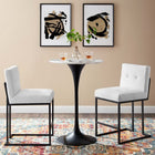 Modway Privy Black Stainless Steel Upholstered Fabric Counter Stool - Black White - Set of 2-Soft Polyester Fabric Upholstery