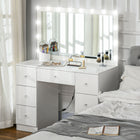 HOMCOM Makeup Vanity Desk with Mirror and Lights - 40.9" L x 15.7" W x 53.3" H - White-A large and six small drawers store diverse beauty products 