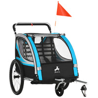 Aosom 3-in-1 2-Seater High-Visibility Baby Bike Trailer - Blue-Ultra-versatile 3-in-1 bicycle attachment, stroller, and jogging cart allows you to get the most use out of your outdoor activity, whatever it might be 