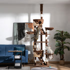 PawHut 94" - 102" Floor-To-Ceiling Huge Cat Tree Tower - Brown-Includes 2 condos, 1 tunnel, and 2 baskets for sleeping and playing 