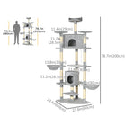 PawHut 79" Large Cat Tree Tower with Scratching Posts and Hammock - Light Grey-Material: Bamboo fiber board, Plush, Sisal 