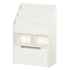 HOMCOM Kids Multi-Shelf Book Rack Organizer with Storage Drawer - White-Three-tier bookshelf, two storage compartments, and a large drawer for storing kids' clothes, books, or toys 