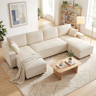 HOMCOM U-Shaped Sofa Couch with Double Chaises - Beige-Spacious seating accommodates four adults comfortably for gatherings  