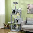 PawHut 70" Cat Tree Tower with Condo and Hammock - Bluish Grey-A toy ball for entertainment 