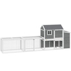 PawHut Large Chicken Coop, 134" L Wooden Chicken House with Run - Grey-Expansive 133.5" (339 cm) length offers ample space for chickens to run and explore
