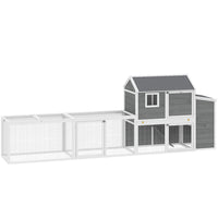 PawHut Large Chicken Coop, 134" L Wooden Chicken House with Run - Grey-Expansive 133.5" (339 cm) length offers ample space for chickens to run and explore