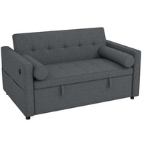 HOMCOM Pull Out Sleeper Sofa Bed with USB Ports - Dark Grey-Converts from sofa to guest bed in seconds, suitable for small spaces, easy pull-out design with wheels