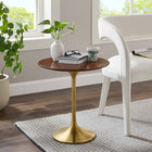 Modway Lippa 20" Round Wood Side Table - Gold Walnut-Chip-Resistant Metal Pedestal Base