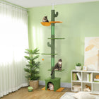 PawHut 90.5" - 108" Floor-To-Ceiling Cat Tree - Green-Space-saving design integrates easily into small rooms 