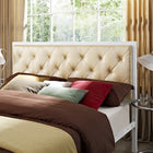 Modway Mia Vinyl Queen Bed - White Champagne-Tufted button fabric headboard