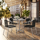 31.5'' Round Aluminum Indoor-Outdoor Table with 4 Black Rattan Chairs (TLH-ALUM-32RD-020BKCHR4-GG)-31.50"W x 31.50"D x 27.50"H