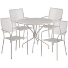 35.25'' Round Light Grey Indoor-Outdoor Steel Patio Table Set with 4 Square Back Chairs [CO-35RD-02CHR4-SIL-GG]-Set Includes Table and 4 Chairs
