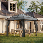 Outsunny 10 ft W x 10 ft L Hardtop Gazebo with UV60+ Polycarbonate Roof & Curtains - Dark Grey-Polycarbonate hardtop gazebo filters sunlight gently while keeping your patio shaded