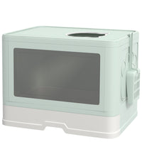 PawHut Cat Litter Box with Front Enter & Top Exit Tray - Green-Convenient front entry and top exit for easy access