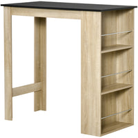 HOMCOM Modern Bar Table for Kitchen, Dining Room, Living Room - Natural Wood-3-tier shelf provides ample storage for keeping things within reach