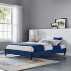 Modway Harlow Performance Velvet Full Platform Bed Frame - Navy-Wood Legs With Gold Metal Sleeves