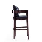 Manhattan Comfort Ritz 22" Mid-Century Modern Faux Leather Upholstered Bar Stool - Black and Dark Walnut - 3 Pack-Includes Gold Metal Footrest