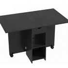 HOMCOM Drop Leaf Folding Dining Table with Drawer & Storage Shelves for 4-6 - Black-Drop leaf design allows three setups: no leaf, a leaf, or two