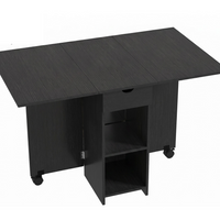 HOMCOM Drop Leaf Folding Dining Table with Drawer & Storage Shelves for 4-6 - Black-Drop leaf design allows three setups: no leaf, a leaf, or two