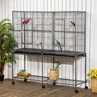 PawHut 64" H Large Metal Bird Cage with Detachable Rolling Stand - Black-Ideal for small to medium-sized birds 