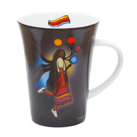 Oscardo A Skirt with a Story by Emily Kewageshig Porcelain Mug - 295ml-Indigenous Art Design - A Skirt with a Story by Emily Kewageshig, Anishinaabe artist, First Nations artwork celebrating cultural heritage and tradition