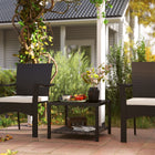 Outsunny Outdoor Rattan Outdoor Coffee Table with Tempered Glass Tabletop, Storage Shelf, Steel Frame-Tempered glass top ensures safety and offers easy cleaning