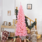 HOMCOM 7' Tall Pencil Artificial Christmas Tree with Steel Base - Pink-Flame retardant branches enhance safety 