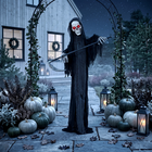 HOMCOM 6' Life Size Animated Grim Reaper with Sound Touch Activation - Black-Two integrated LEDs illuminate the hollow eyes with an eerie red glow to shock visitors 