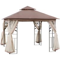 Outsunny 10 ft W x 10 ft L Patio Gazebo - Outdoor Gazebo Canopy - Brown-Gazebo tent with mesh sidewalls is a fantastic addition to your patio, deck, or garden