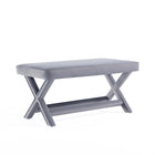 Manhattan Comfort Abigail 42.12" Mid-Century Modern Velvet Upholstered Ottoman Bench - Grey-Mid-Century Modern Ottoman Perfect for Living Room and Bedroom Use