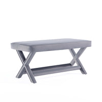 Manhattan Comfort Abigail 42.12" Mid-Century Modern Velvet Upholstered Ottoman Bench - Grey-Mid-Century Modern Ottoman Perfect for Living Room and Bedroom Use