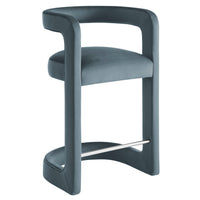 Modway Winslow Performance Velvet Counter Stool - Cadet Blue-Barrel Back Design
