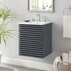 Modway Render 18" Wall-Mount Bathroom Vanity - Grey/White-Walnut Grain Vanity